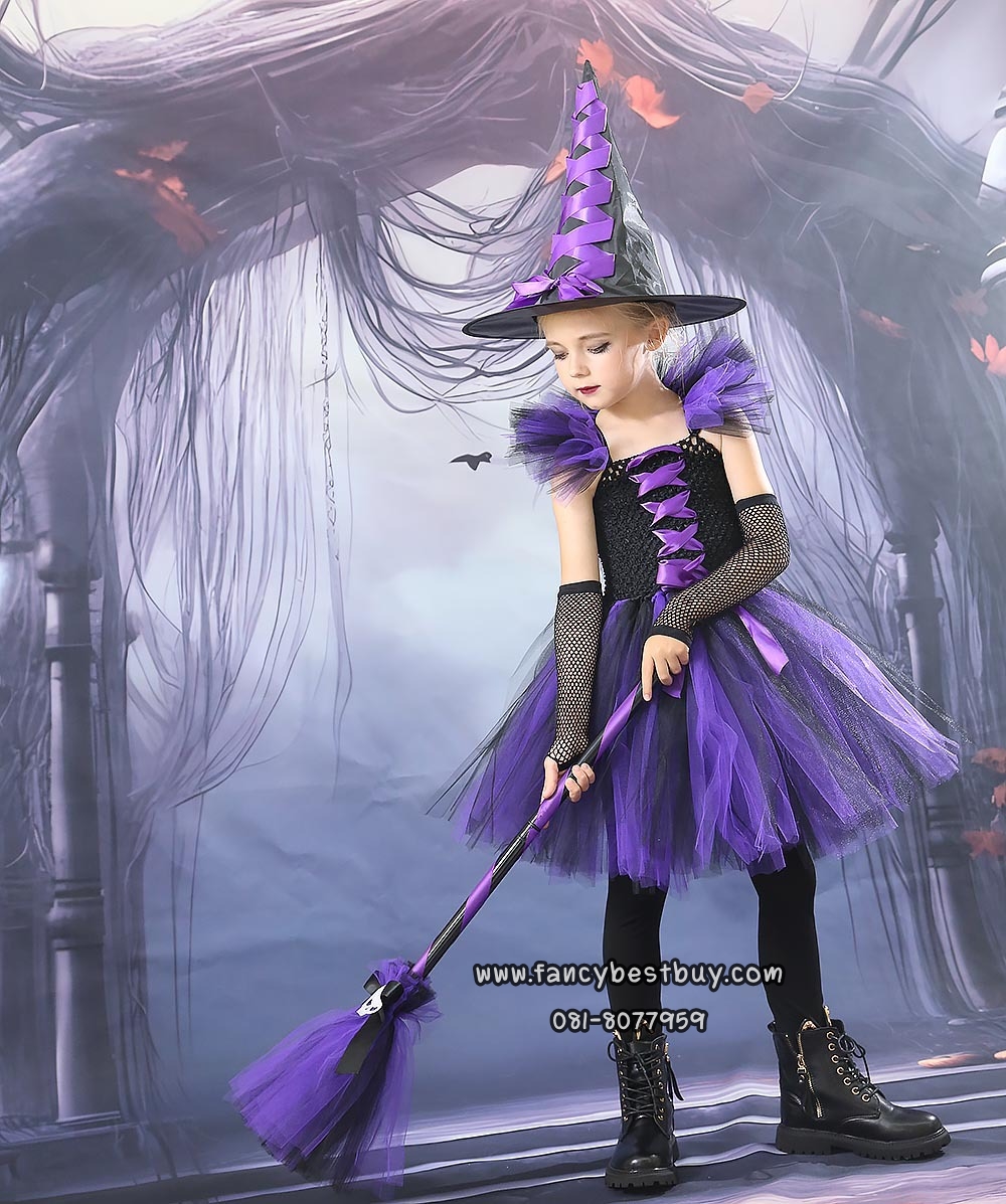 ชุดฮาโลวีน ชุดแม่มดสีม่วง สำหรับแฟนซีวันฮาโลวีน มี ขนาด M 95-105, L105-120, XL 120-140
