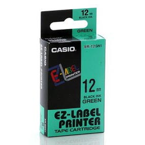 เทปพิมพ์อักษร Casio XR-12GN1 - 12 มม. ตัวอักษรดำพื้นสีเขียว