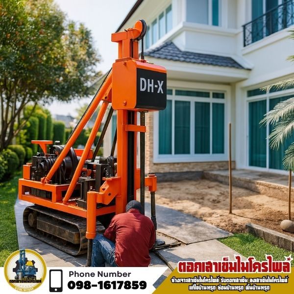 งานตอกเสาเข็มไมโครไพล์รองรับเสาและคาน