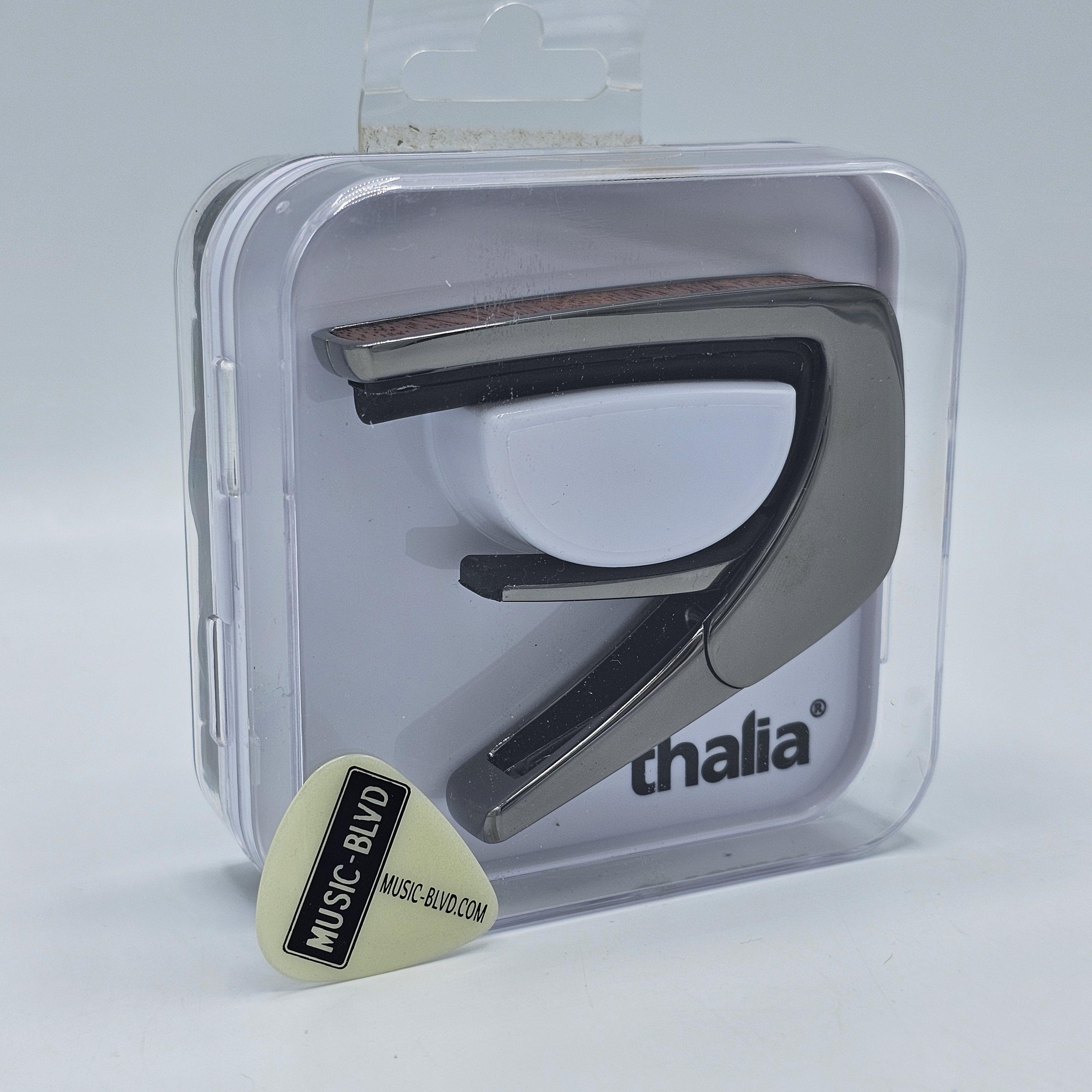 Thalia Capos 200 Series Professional Guitar Capo w/ 14 Interchangeable Fret Pads - Black Chrome Plated Finish with Sapele Inlay