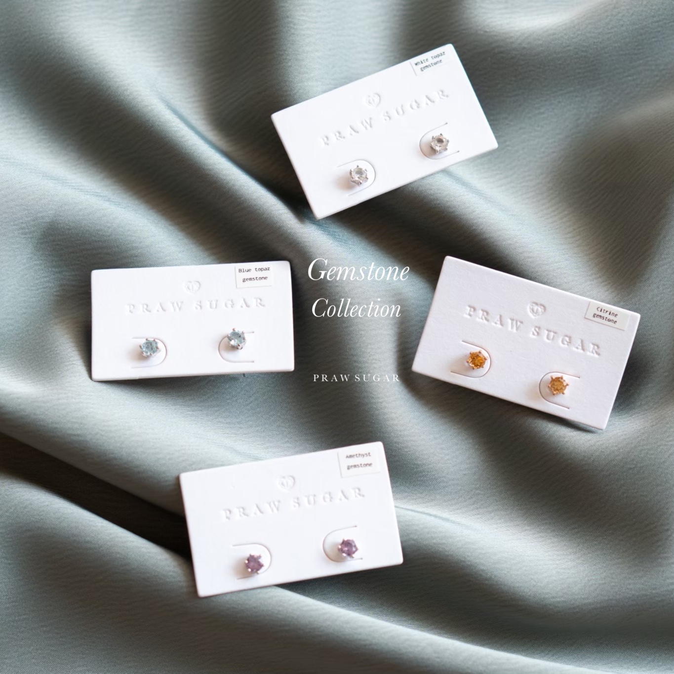 Gemstone Round Stud Earrings 4mm - ต่างหูพลอยแท้ทรงกลม 4มม (เรือนเงินแท้)