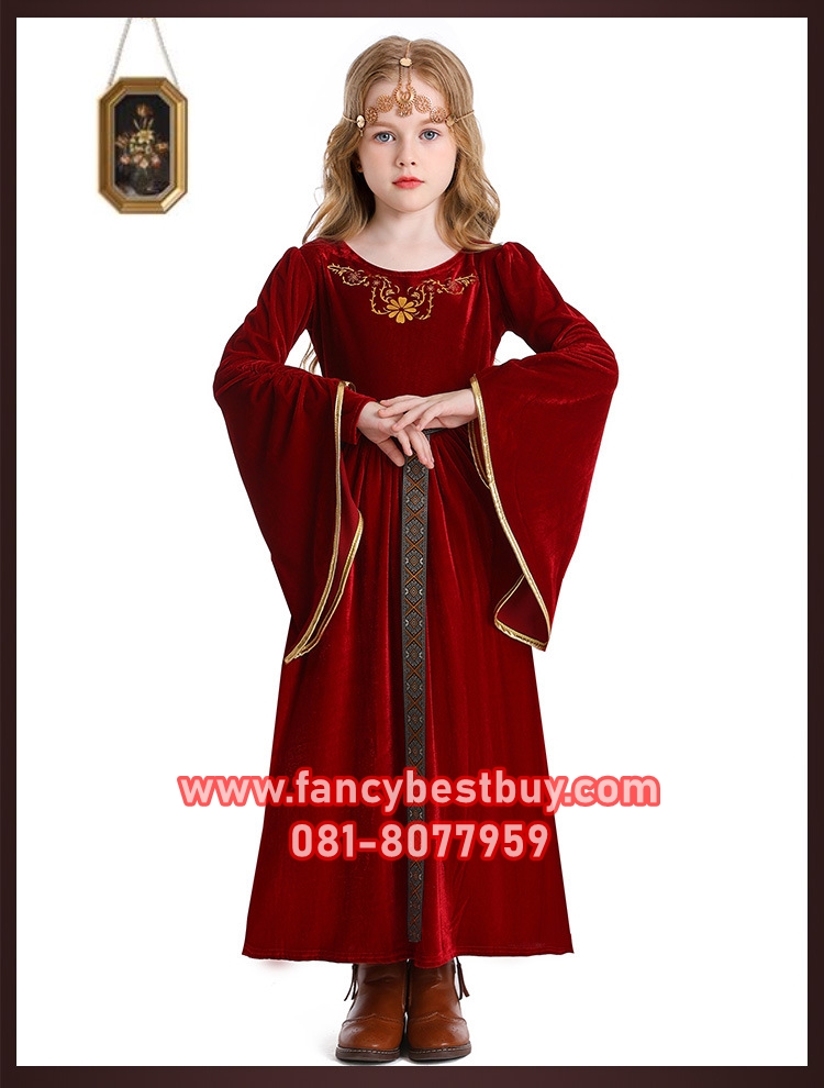 ชุดยุโรป ชุดอังกฤษ เรอเนสซองส์ Renaissance ชุดย้อยยุค Medieval clothing ขนาด 120, 130, 140 (พร้อมอุปกรณ์ประดับผม)