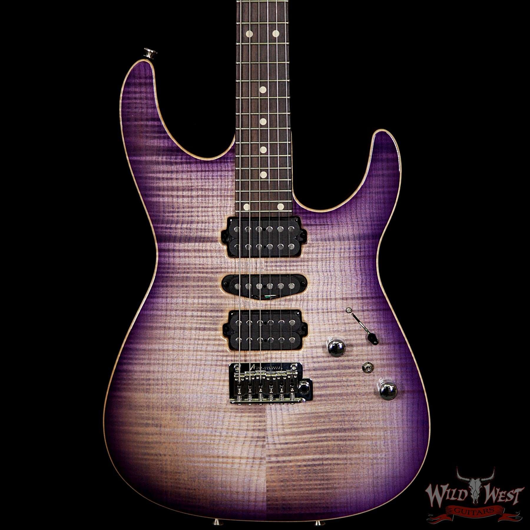 Tom Anderson Angel HSH w/ VA Booster Flame Top on Alder Rosewood Fingerboard - Natural Purple Burst