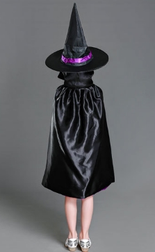 ชุดฮาโลวีน พ่อมด แม่มด มีผ้าคลุม+หมวก+ไม้สามง่าม ใส่ได้ 2 ด้าน สีดำและสีม่วง ยาว 68 ซม (ไม่รวมตะกร้าฟักทอง)