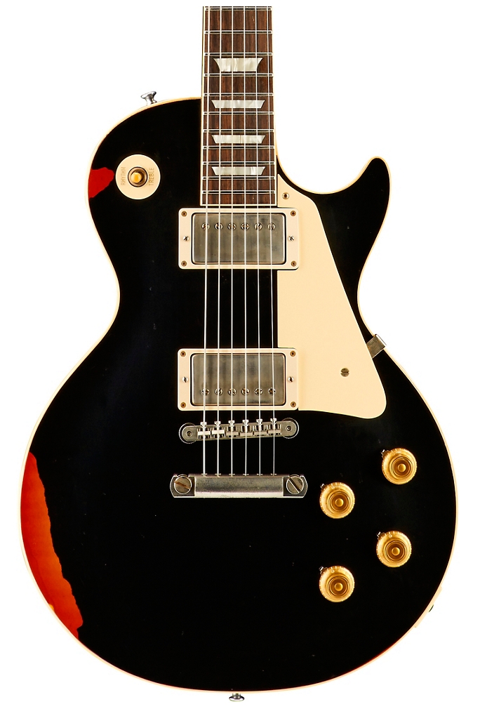 Gibson Custom Les Paul Standard Limited Run - Solid Body Electric Guitar Aged Black over 2-Color Sunburst Aged White Pearl Pickguard
