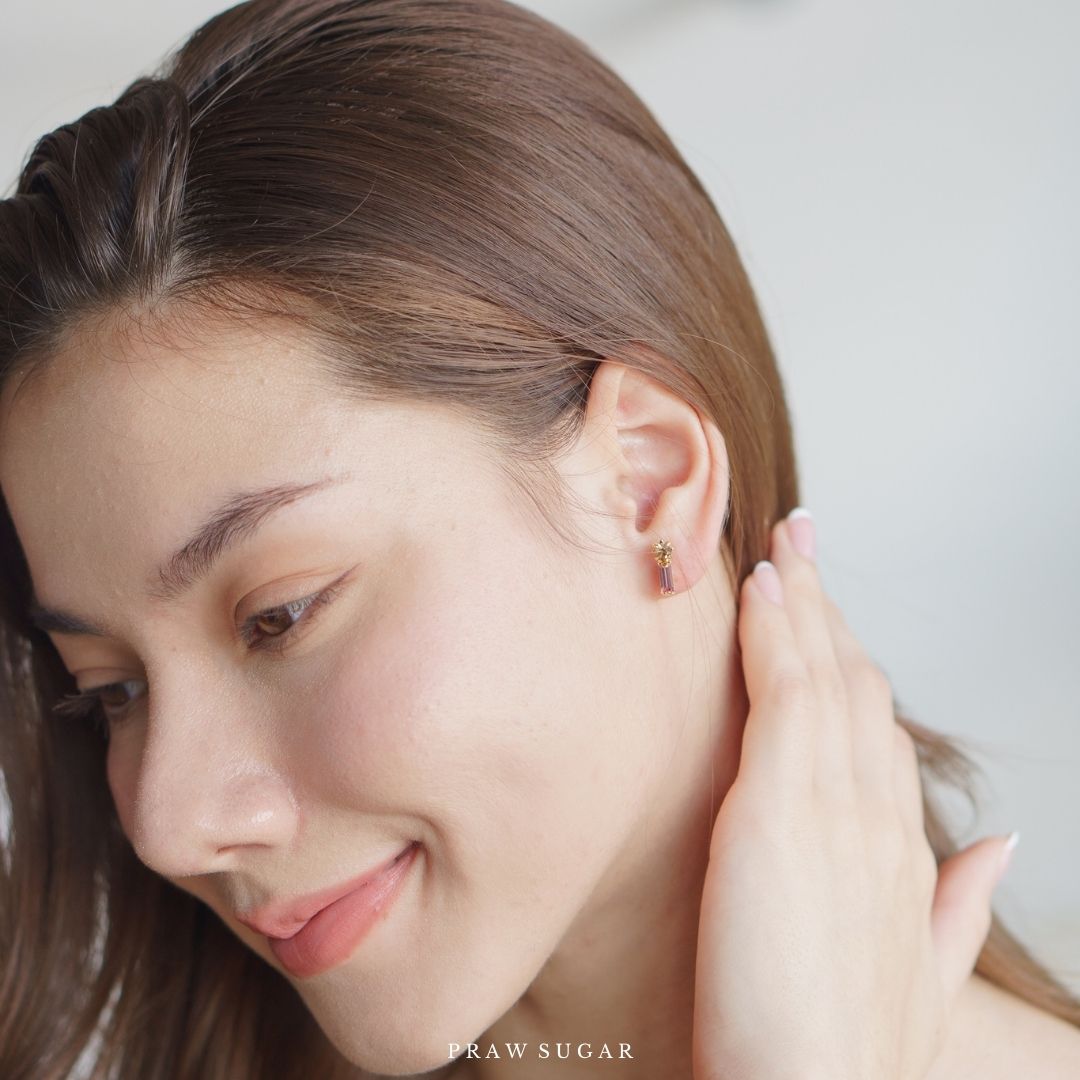 Mini Joyful Vertical Earrings - ต่างหูคริสตัลมินิทรงแนวตั้ง (ก้านต่างหูเงินแท้)