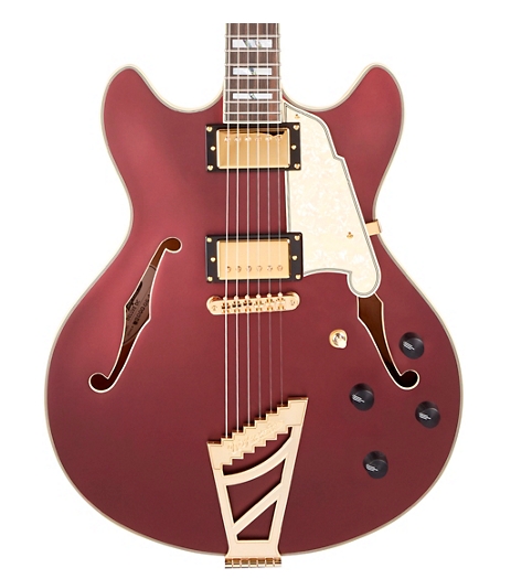 D'Angelico Deluxe Series DC Semi-Hollow Electric Guitar with USA Seymour Duncan Humbuckers and Stairstep Tailpiece matte wine