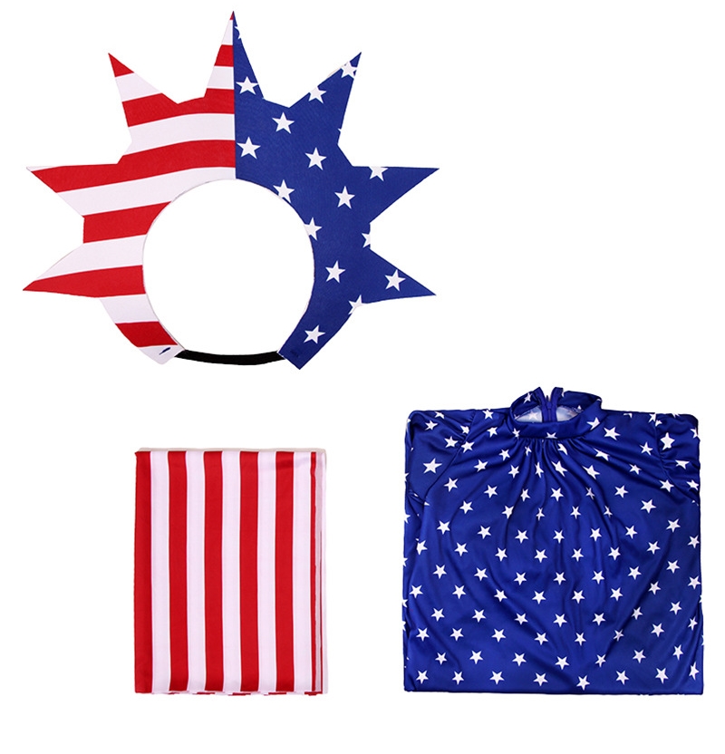 ชุดประจำชาติอเมริกา ชุด Indepence Day ขนาด L 125-135, XL 135-145 ชุดกระโปรงยาว+หมวก+สายคาดสีแดง (ไม่รวมธงชาติ)