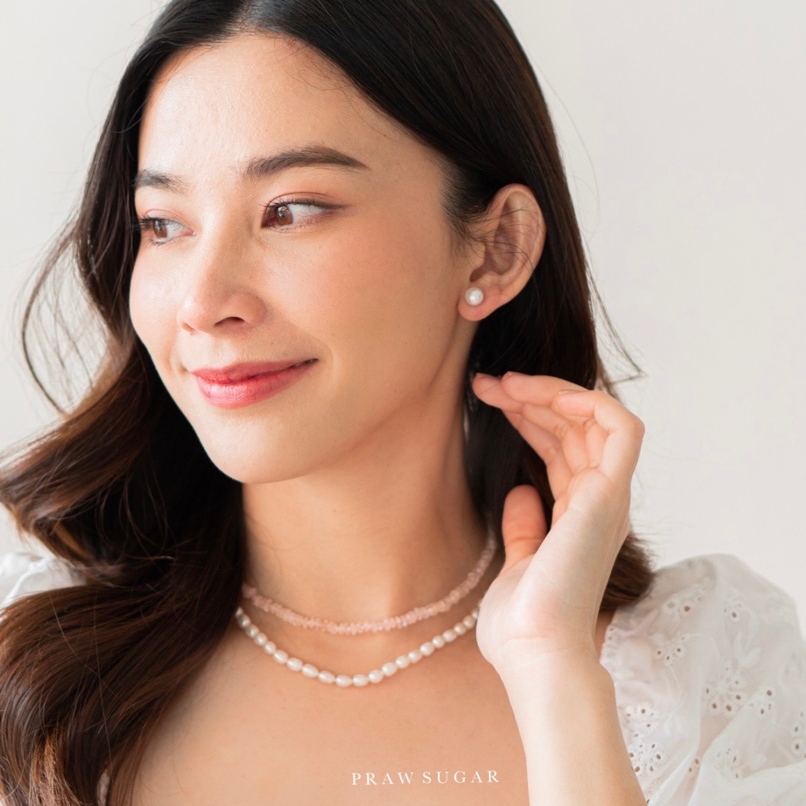 สร้อยคอมุกแท้ทรงรียาว - Rice Shape Fresh Water Pearl Necklace (ไข่มุกแท้-เรือนสร้อยเงินแท้)