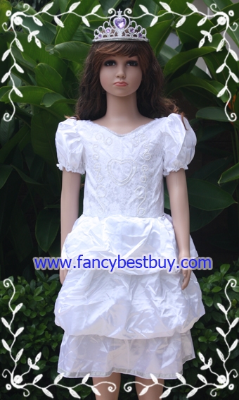 ชุดเจ้าหญิง สีขาว สำหรับแฟนซีเด็กหญิง หรือ ไปงานแต่งงาน สำหรับเด็ก 100-120 ซม.