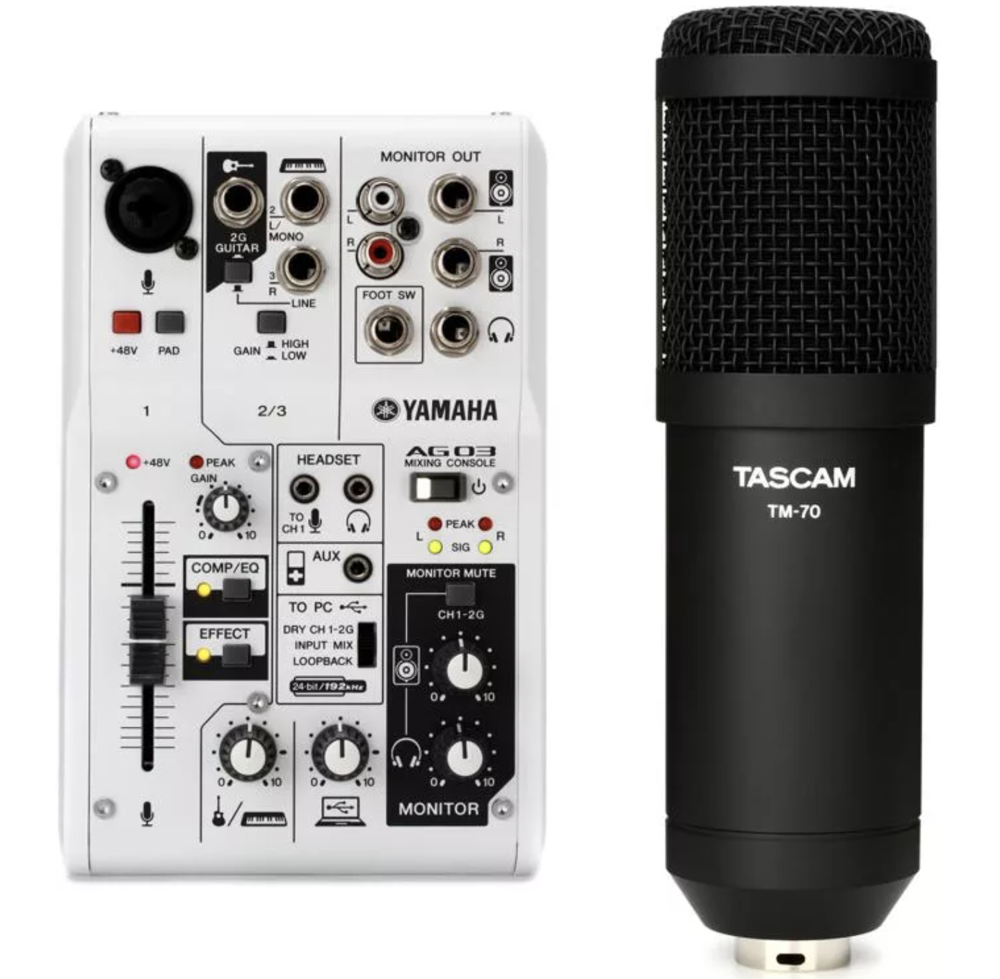 Yamaha AG03 3-channel Mixer and USB Interface Podcasting Bundle