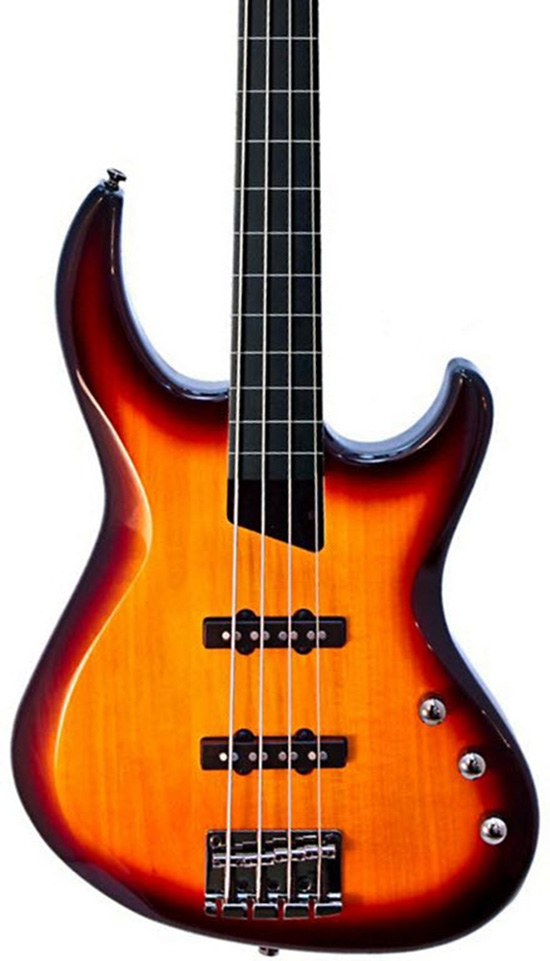 MTD Kingston Saratoga 4-String Fretless Electric Bass Guitar Tobacco Sunburst Ebony Fingerboard