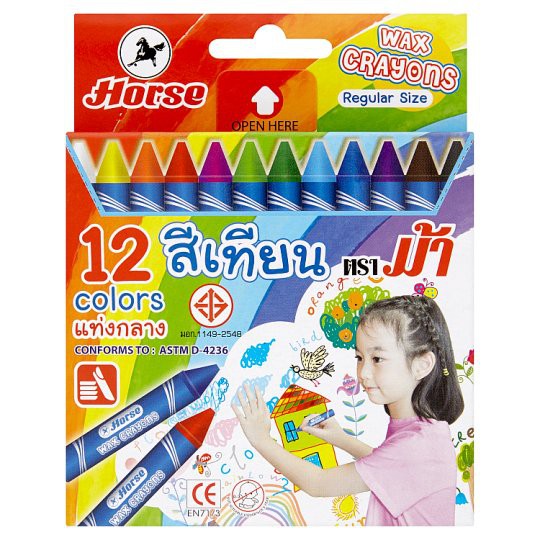 HORSE ตราม้า สีเทียน 12สี แท่งใหญ่ 1x1กล่อง