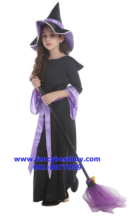 ชุดฮาโลวีนเด็ก ชุดแม่มด สีม่วง สำหรับงานแฟนซี วันฮาโลวีน มีขนาด M, L, XL