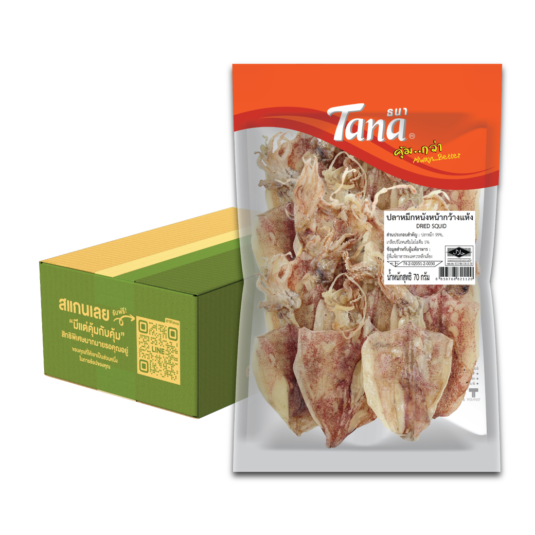 [ขายยกลัง 24 ซอง] Tana ธนา คุ้มกว่า ปลาหมึกหนังหน้ากว้างแห้ง 70 กรัม Dried Squid