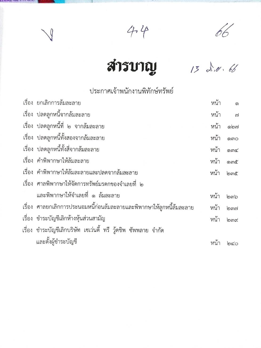กฎหมายออกใหม่ ตอนที่ 44/66 11 ประกาศเจ้าพนักงานพิทักษ์ทรัพย์