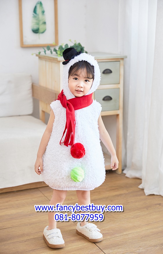 ชุดสโนว์แมน Snowgirl เป็น ชุดคริสมาสแบบกระโปรง เนื้อผ้าขนๆ นิ่มๆ มีขนาด 110, 120, 130, 140