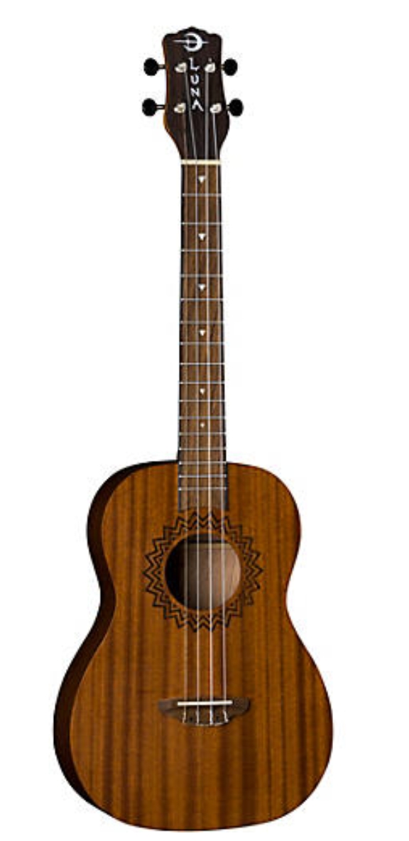 Luna Guitars Vintage Mahogany Baritone Ukulele in Red Satin Satin Natural
