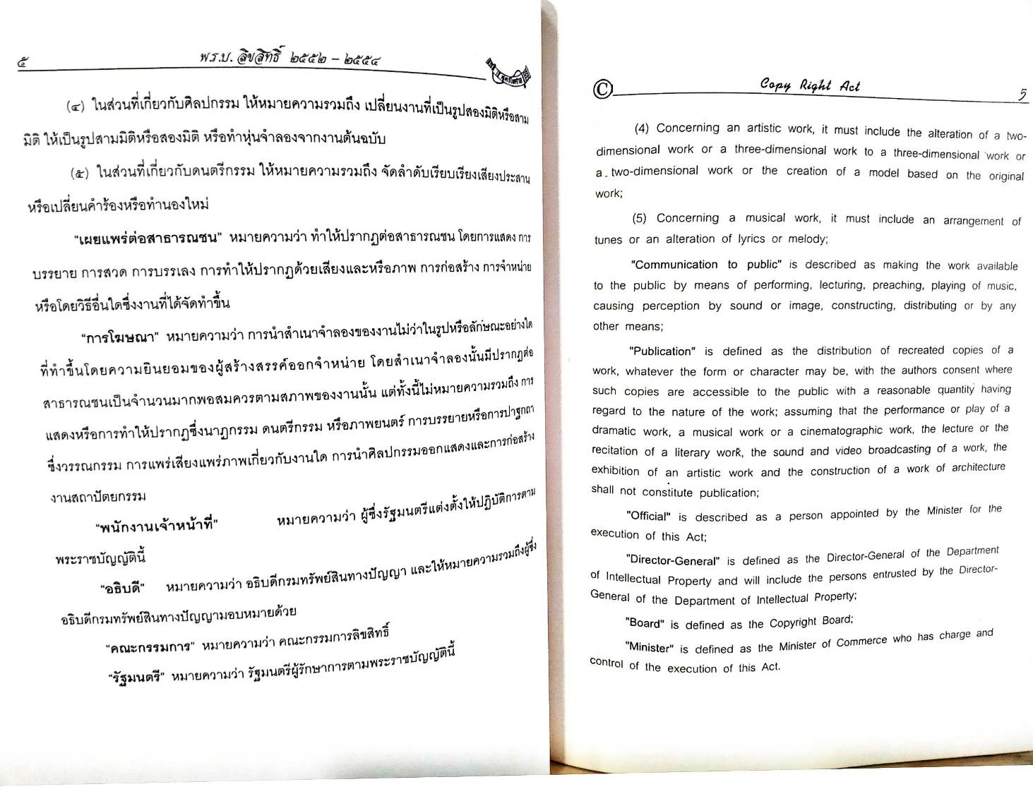 พระราชบัญญัติลิขสิทธิ์ แปลไทย-อังกฤษ