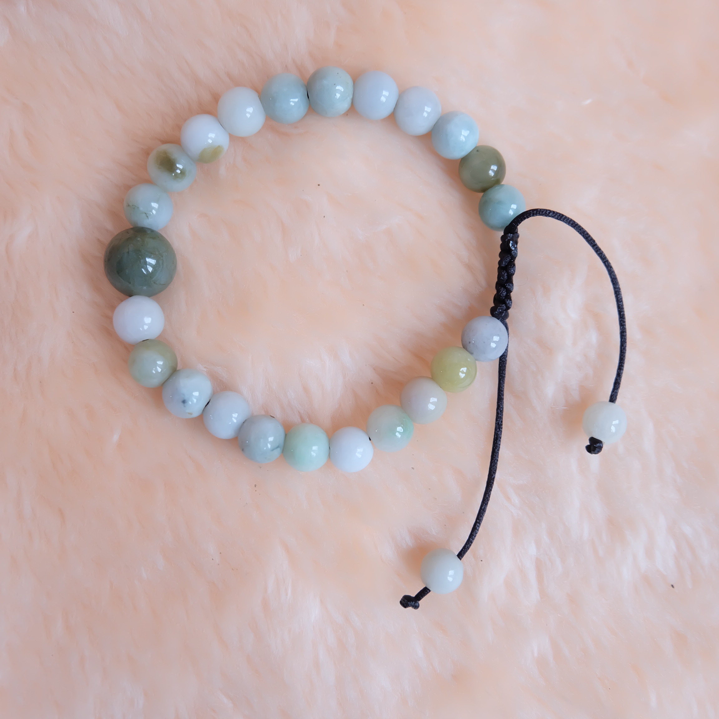สร้อยข้อมือลูกปัดหยกแท้ หยกคละสี เชือกดึง รอบข้อมือ 19-22 ซม. หยกแท้นำโชค หยกพม่า
