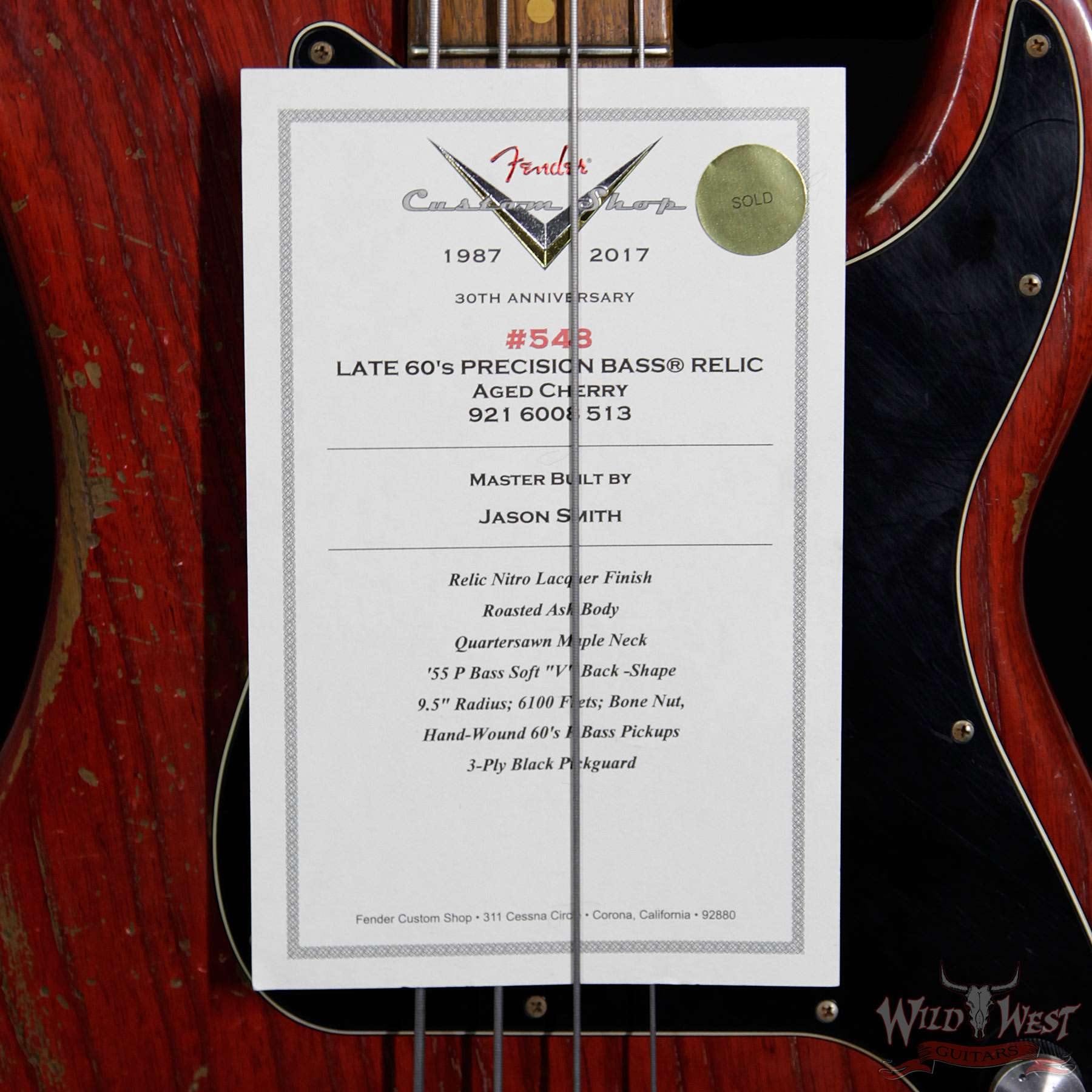 Fender Custom Shop Masterbuilt Jason Smith Late 60s P-Bass Relic Aged Cherry Red