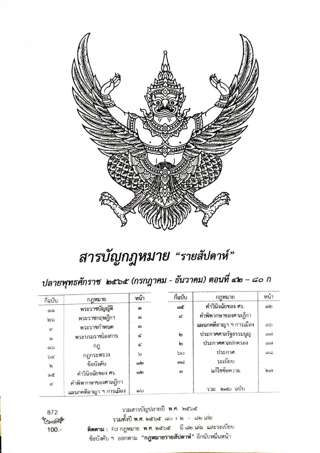 สารบัญกฎหมายครึ่งปี พ.ศ. 2565