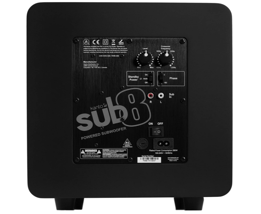 Kanto sub8 Powered Subwoofer – 8” Paper Cone Driver — Powerful Bass Extension