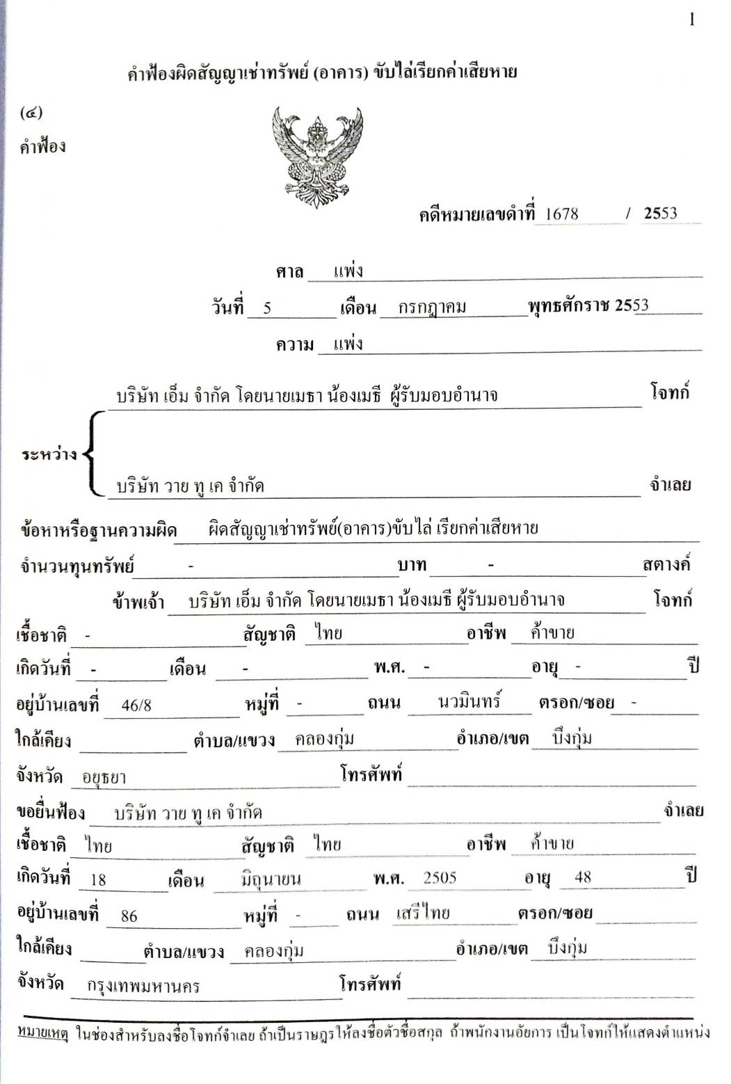 รวมคำฟ้องคดีแพ่ง เล่ม 5 เช่าทรัพย์ เช่าซื้อ จ้างแรงงาน จ้างทำของ นายหน้า ตั๋วเงิน บัตรเครดิต