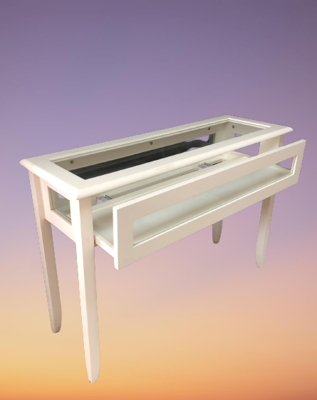 โต๊ะคอนโซลไม้ กระจกรอบ สไลด์เปิดด้านหน้า รุ่น Tango ขนาด W 112 x D 38 x H 76 (110) Cms. สีขาว และสีน้ำตาล