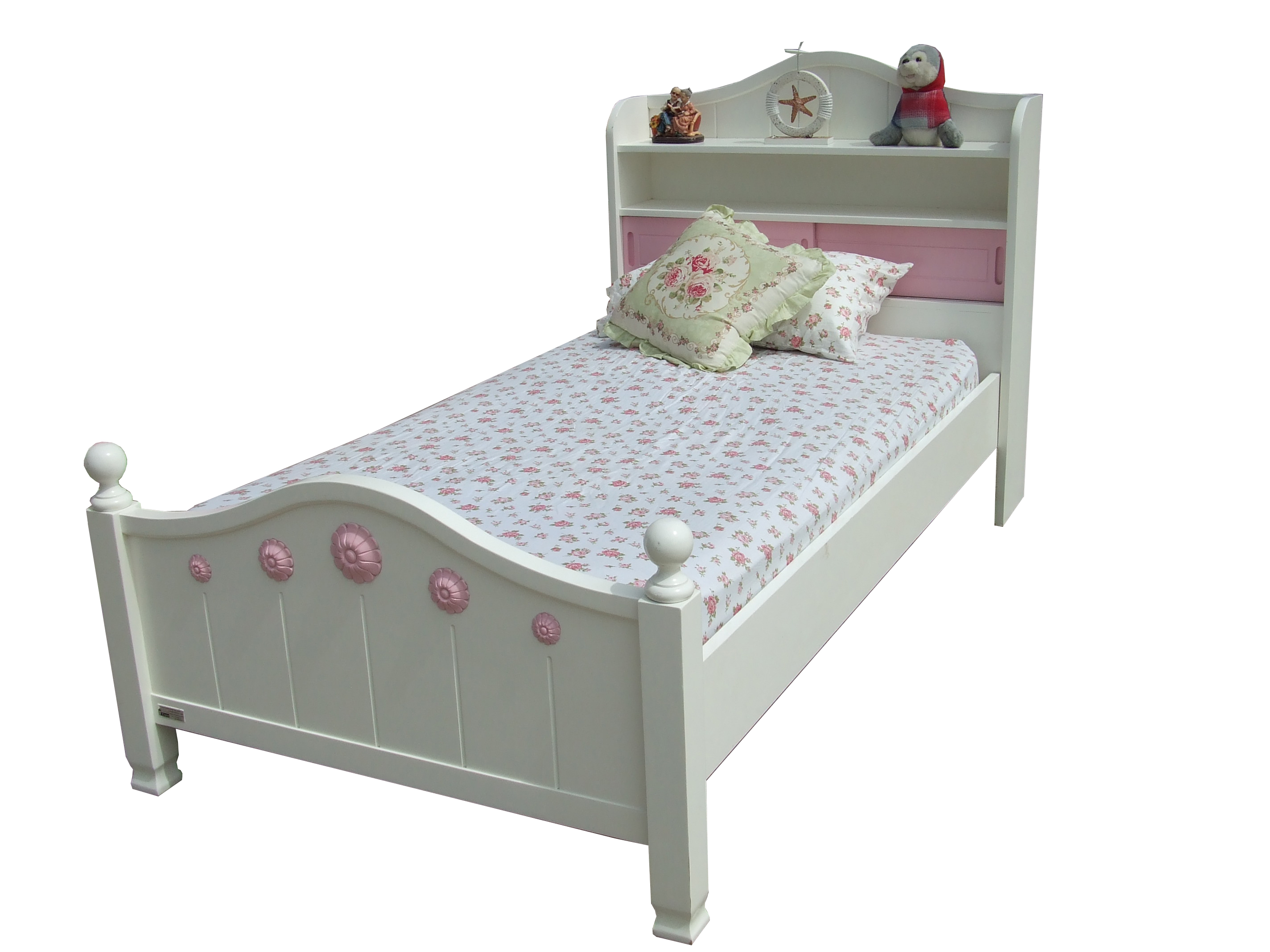 เตียงนอน 3.5 ฟุต รุ่น จัสมิน ขนาด W 118 x L 230.5 x H 124.5 Cms. สีขาวครีม-ชมพู