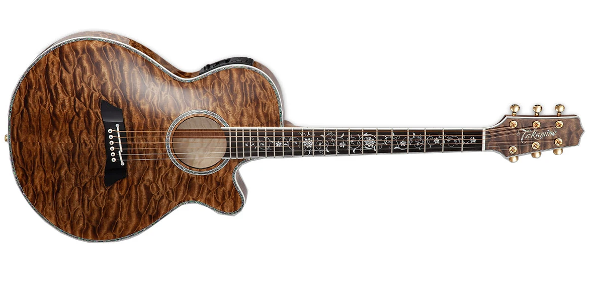 Takamine Thinline Series Hollow Body Acoustic-Electric Guitar Ebony/Gloss Vintage Tobacco - TAKTSP100VT