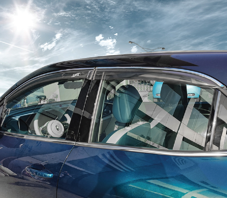 กันสาด 4 ชิ้น แบบใสขอบโครเมื่ยมและดำทึบ รถยนต์ไฟฟ้า ORA Good Cat