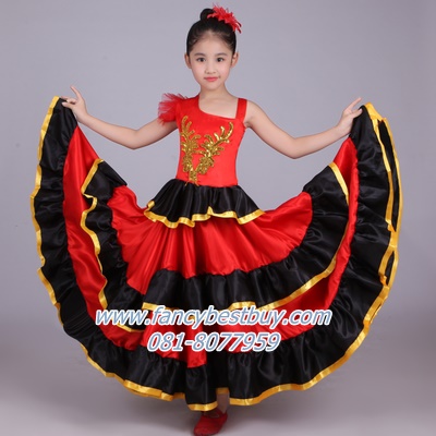 ชุดฟลาเมงโก Flamenco Girl ชุดเต้นรำประจำชาติสเปนเด็ก (กระโปรงเป็นทรงครึ่งวงกลม) ชุดแฟนซีนานาชาติของสเปน ขนาด 110, 120, 130, 140