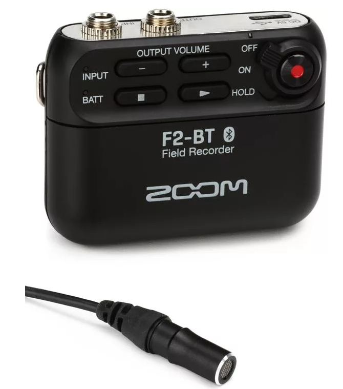 Zoom F2 Field Recorder with Lavalier Microphone and Bluetooth Control