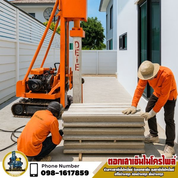 หน้างานเจาะเสาเข็มไมโครไพล์ใต้บ้าน