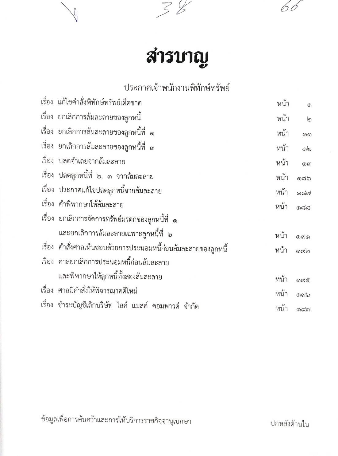 กฎหมายออกใหม่ ตอนที่ 38/66 13 ประกาศเจ้าพนักงานพิทักษ์ทรัพย์