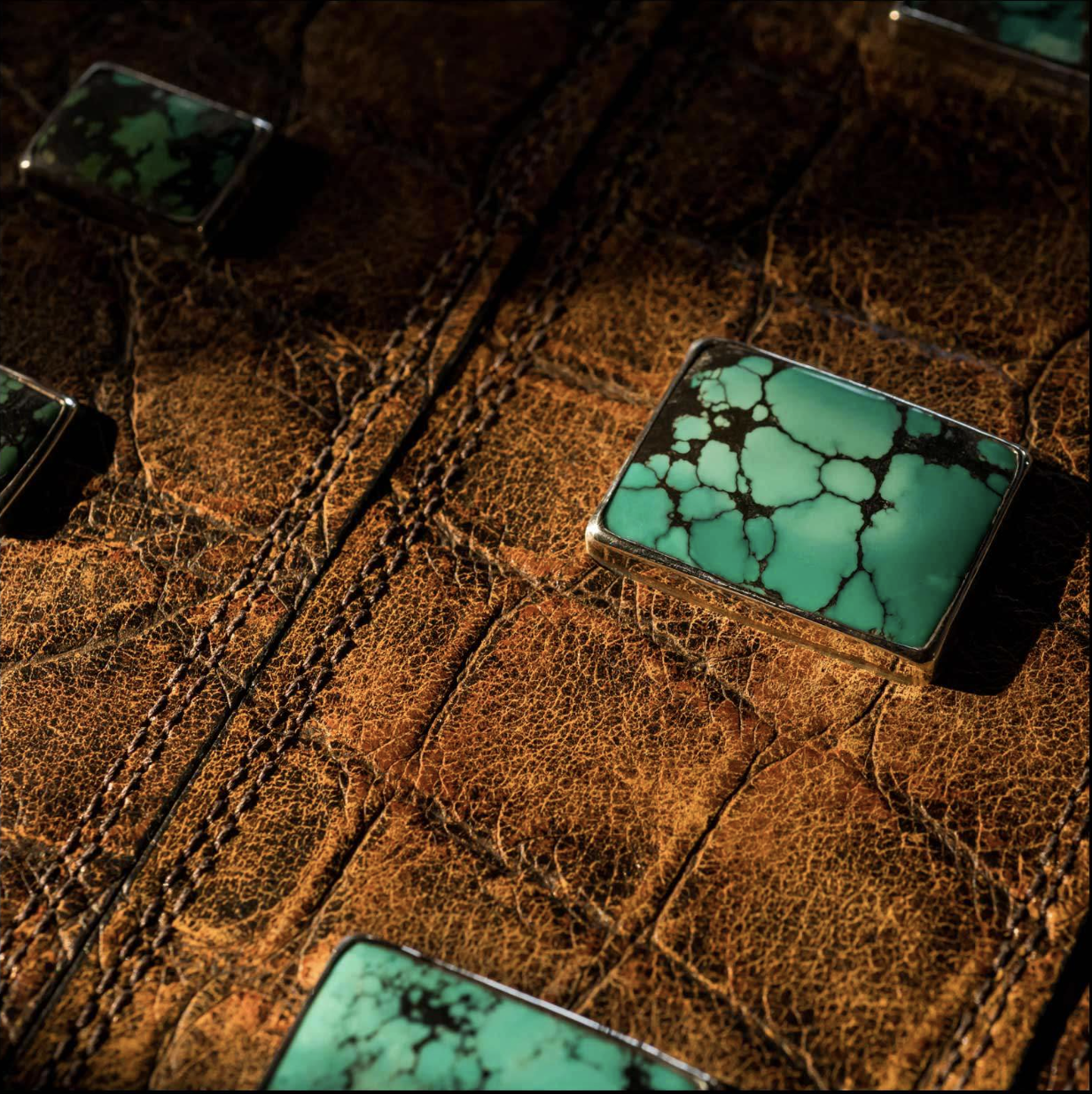 The Raven Works 3-Stone Turquoise/Amber-and-Black Reptile Guitar Strap