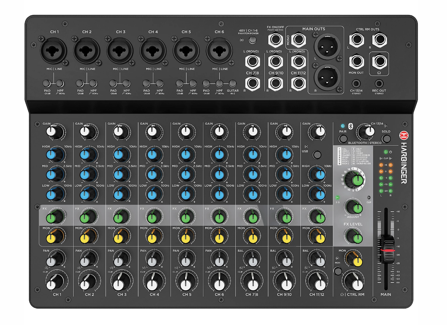Harbinger LV14 14-Channel Analog Mixer with Bluetooth, FX & USB Audio