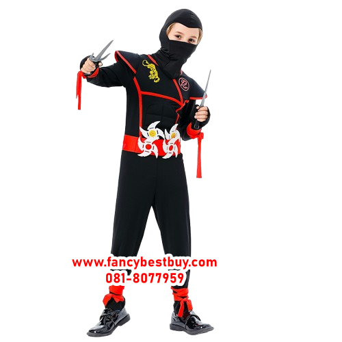 ชุดแฟนซีเด็กนินจาฮาโตริ สีดำ Black Ninja พร้อมอาวุธ ครบเซ็ต มีขนาด M 120-130, L 130-140, XL 140-150