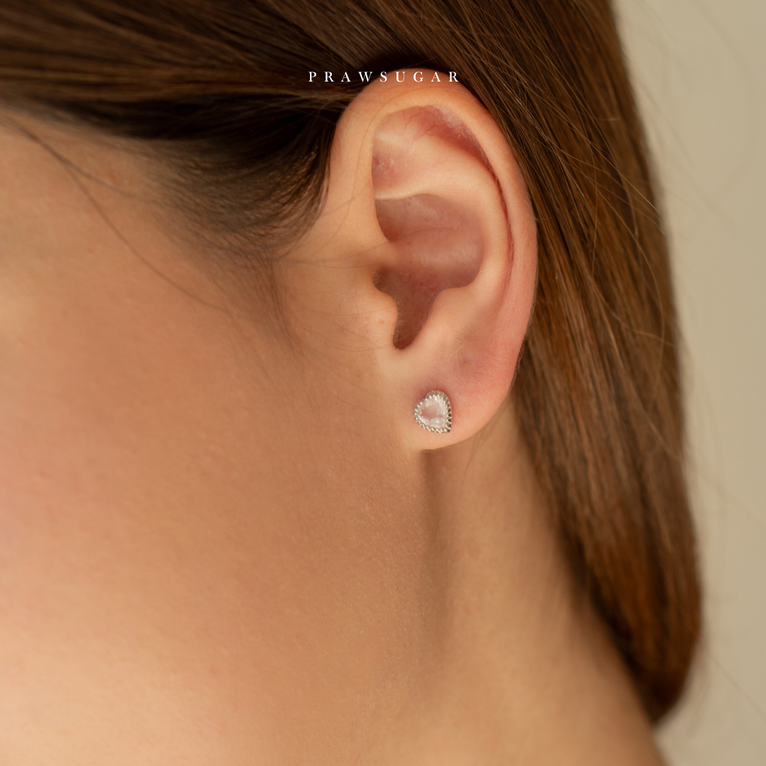 Heart Shape Gemstone Earrings - ต่างหูจี้พลอยแท้ทรงหัวใจ (เรือนเงินแท้)