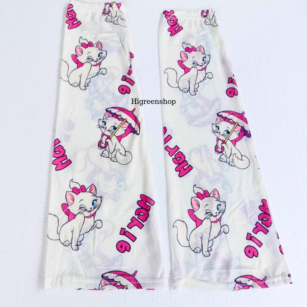 ปลอกแขนผ้าไหมน้ำแข็ง ปลอกแขนกันแดดลายการ์ตูน ป้องกันรังสียูวี แขนจั้ม ปลายบานออก มียางเกี่ยวนิ้ว ยืดหยุ่น ผ้านิ่ม ใส่สบาย