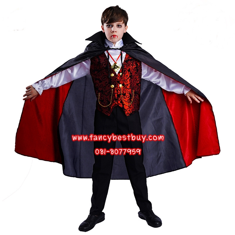 ชุดฮาโลวีนเด็กชาย ชุดแดร๊กคูล่า แวมไพร์ Handsome Vampire ผ้าคลุมสวย สำหรับวันฮาโลวีน มีขนาด S 105-120