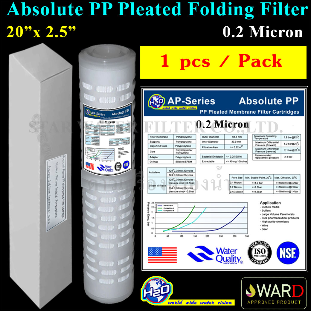 ไส้กรองน้ำ Absolute PP Pleated 20 นิ้ว x 2.5 นิ้ว 0.2 Micron (Sediment) H2O 1 pcs.