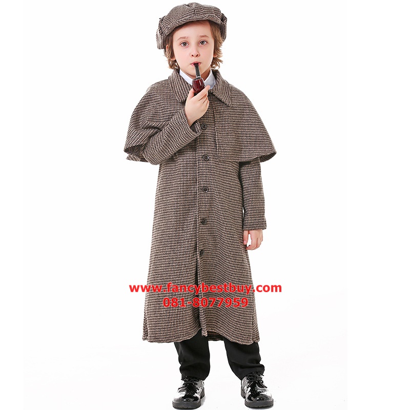 ชุดแฟนซีเด็ก ชุดเชอร์ล็อคโฮล์มส์ Sherlock Holmes มีขนาด S(105-120), M(120-135), L(135-150) รวมหมวก ผ้าสีแดง แว่นตา