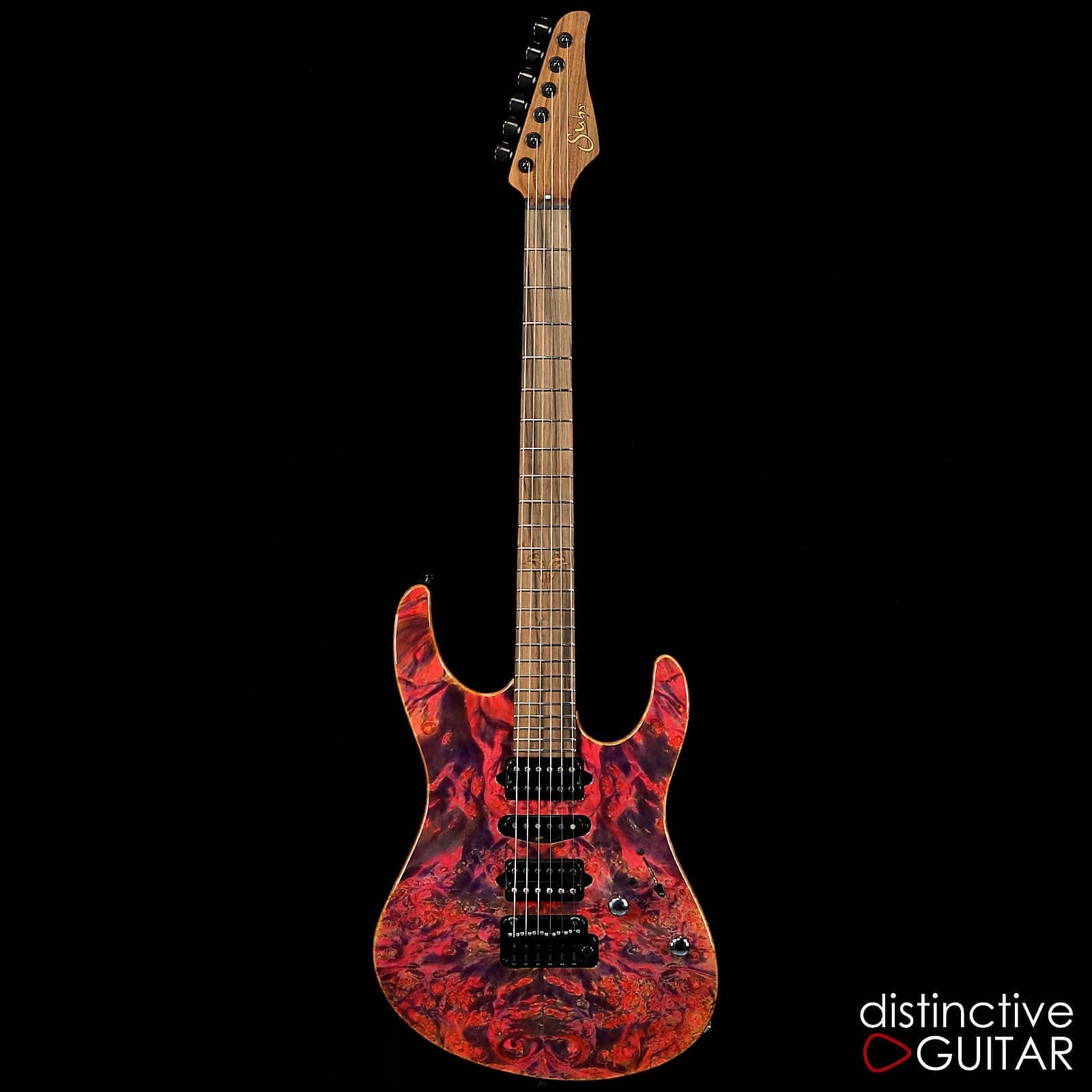 Suhr Custom Modern Pink Algae Custom Picked NAMM Waterfall Burl Top