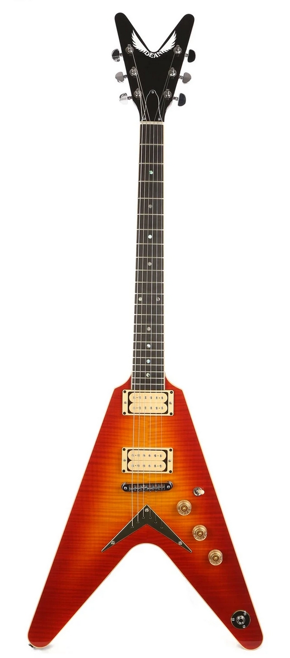 Dean USA Patents Pending V Flame Top Trans Cherry Sunburst