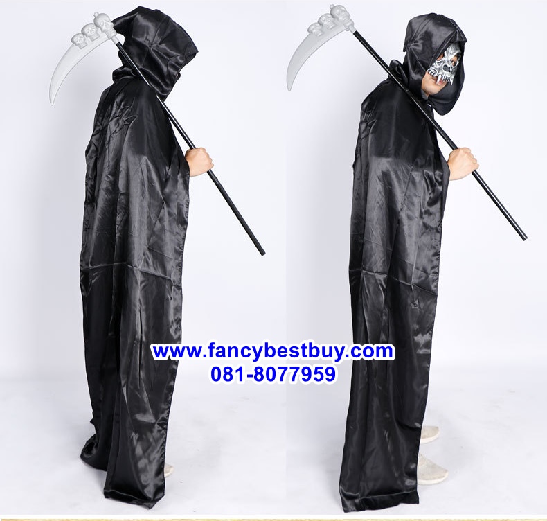 ผ้าคลุมยมทูต ผ้าคลุมแบบมีฮูด สำหรับ ชุดพ่อมด ชุดแม่มด ชุดฮาโลวีน ยาว 80, 120, 140, 170 ซม. จากไหล่ถึงปลาย สีดำ (ผ้าออกเงาๆ)