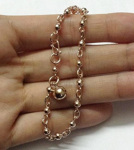 สร้อยข้อมือนากแท้ ลายเม็ดปะคำ ยาว 17 ซ.ม. (เลื่อนเกี่ยวสั้นตามห่วงไดh) - น้ำหนัก 3.8 กรัม