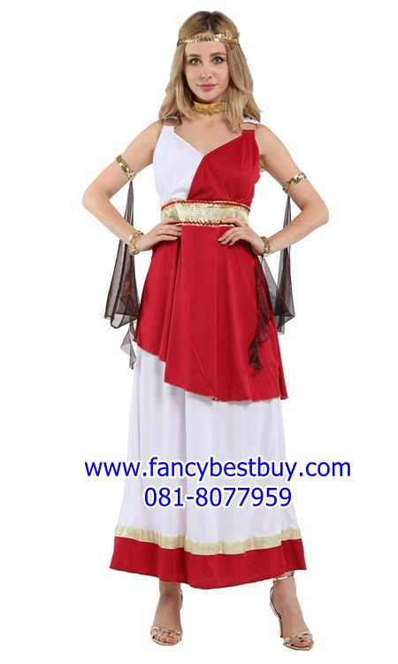 ชุดเจ้าหญิงกรีก สีแดง ชุดแฟนซีประจำชาติกรีกโรมัน ผู้หญิง สำหรับใช้เป็นชุดประจำชาติอาณาจักรกรีกโรมัน