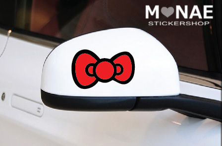 สติ๊กเกอร์แต่งรถ Kitty ติดกระจกมองข้าง ลายโบว์ สีแดง